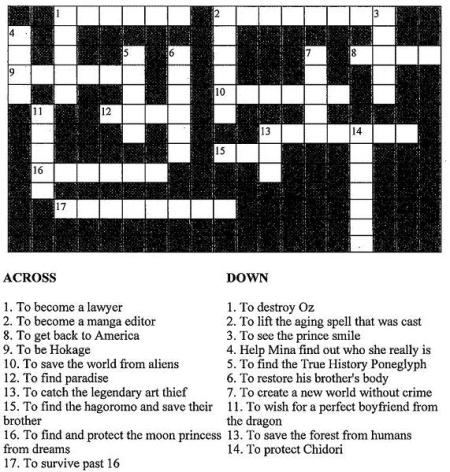 Crossword Puzzles Answers on Anime Character Goal Crossword Puzzle    Lovelyduckie   S Weblog